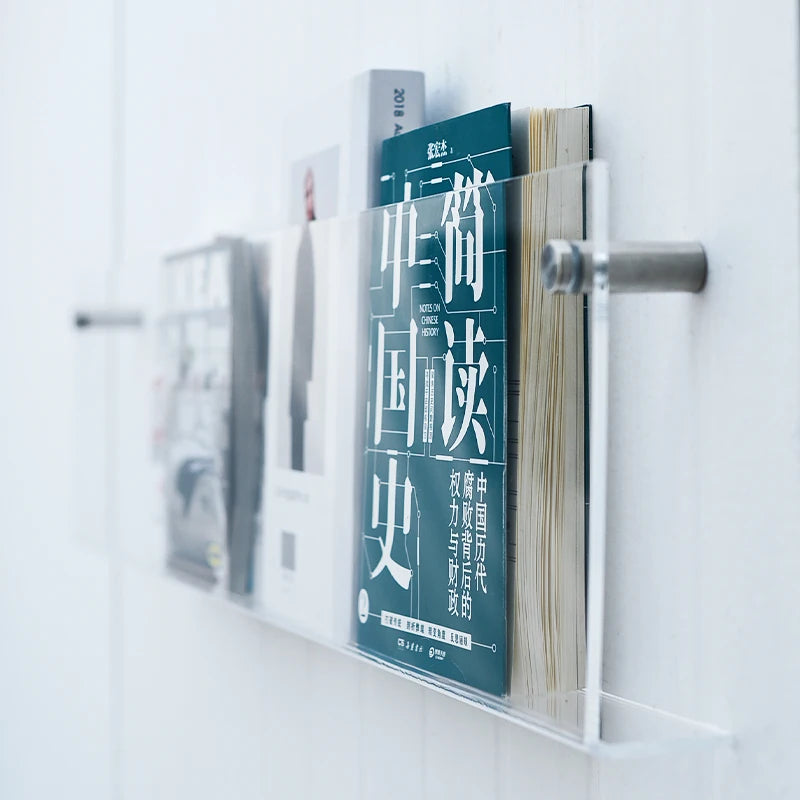 亚克力书架，透明，亚克力展示架，简约风格，书店装饰，壁式书架，。