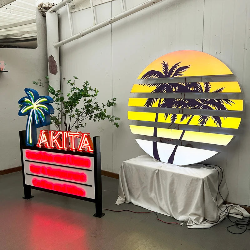 户外海滨沙滩椰树发光广告招牌装饰定制