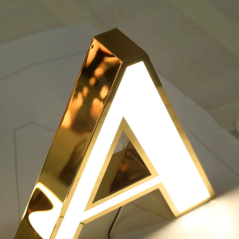 金色边缘3D发光字符发光二极管灯电动广告装饰酒吧婚礼商店建筑医院学校
