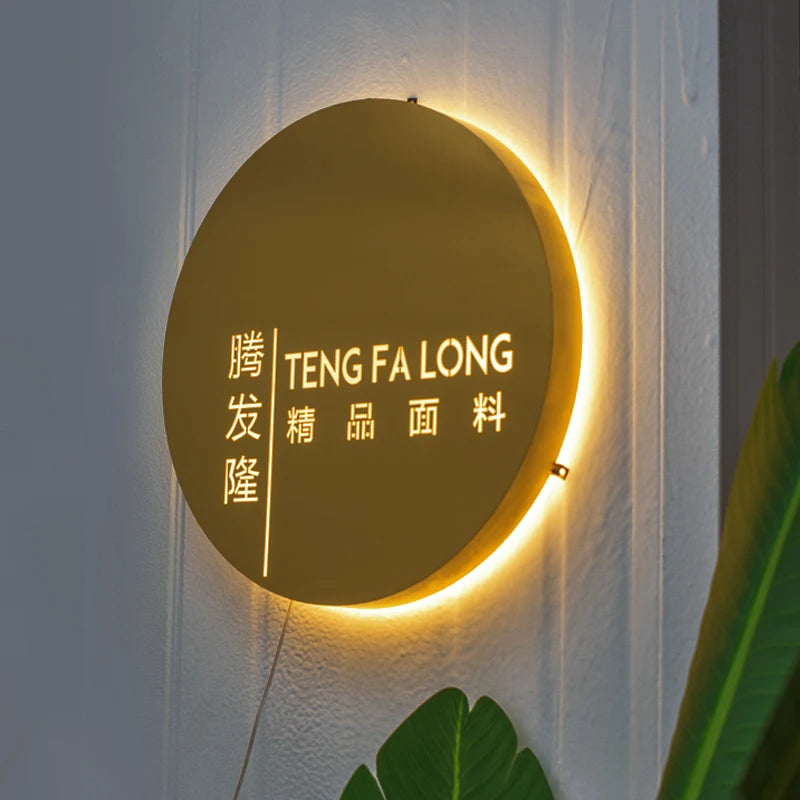 金色金属拉丝不锈钢亚克力背光照明灯箱门牌