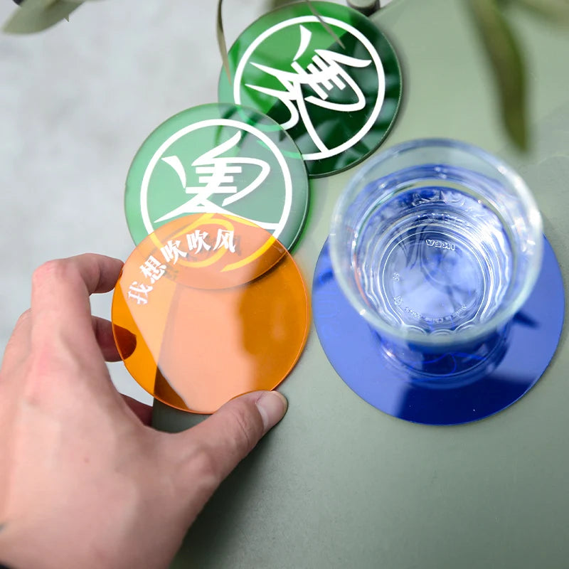 彩色丙烯酸杯垫定制，酒吧客人杯垫，咖啡店标志定制，彩色透明