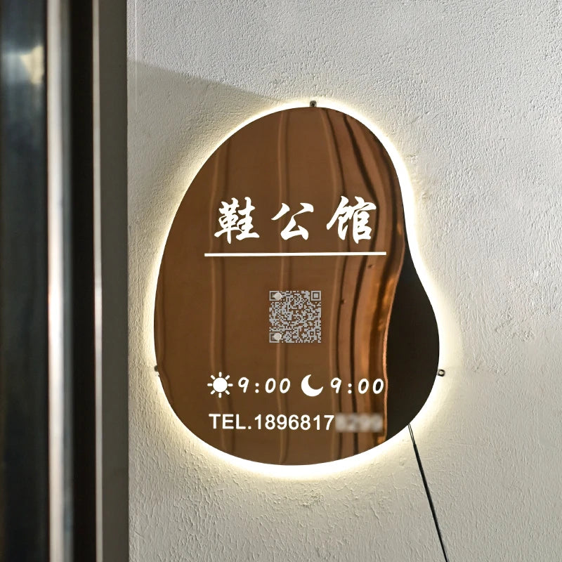 服装店店面照明广告牌镜子玫瑰金空心灯箱定制