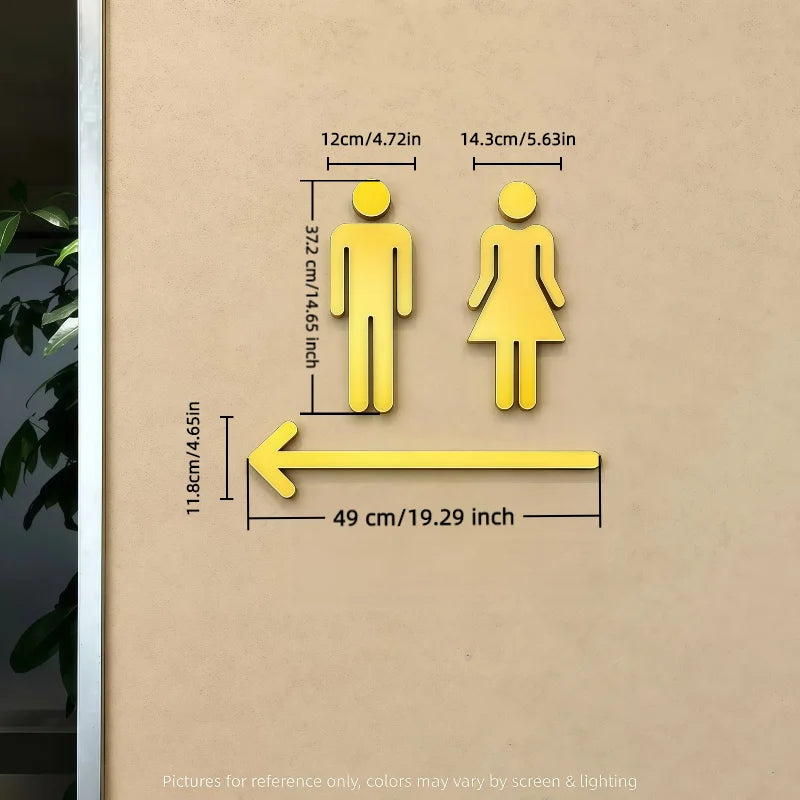 15毫米PVC涂漆厕所3D标志，男女厕所箭头引导标志定制