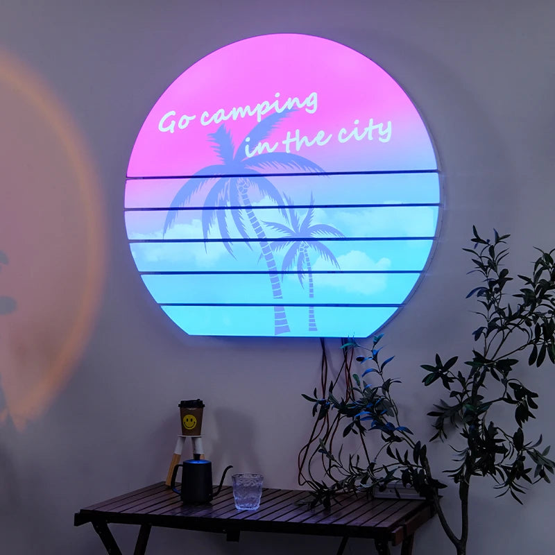 创意日落灯箱定制七彩渐变夜光日落背景氛围感灯箱