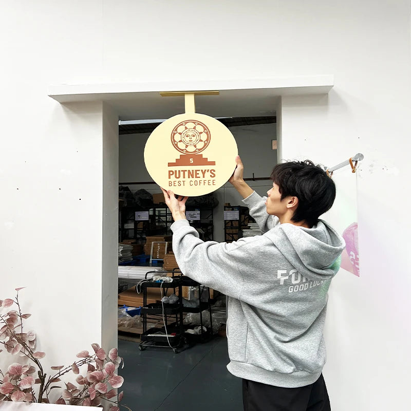 户外咖啡店定制40厘米圆形双面广告标志广告牌