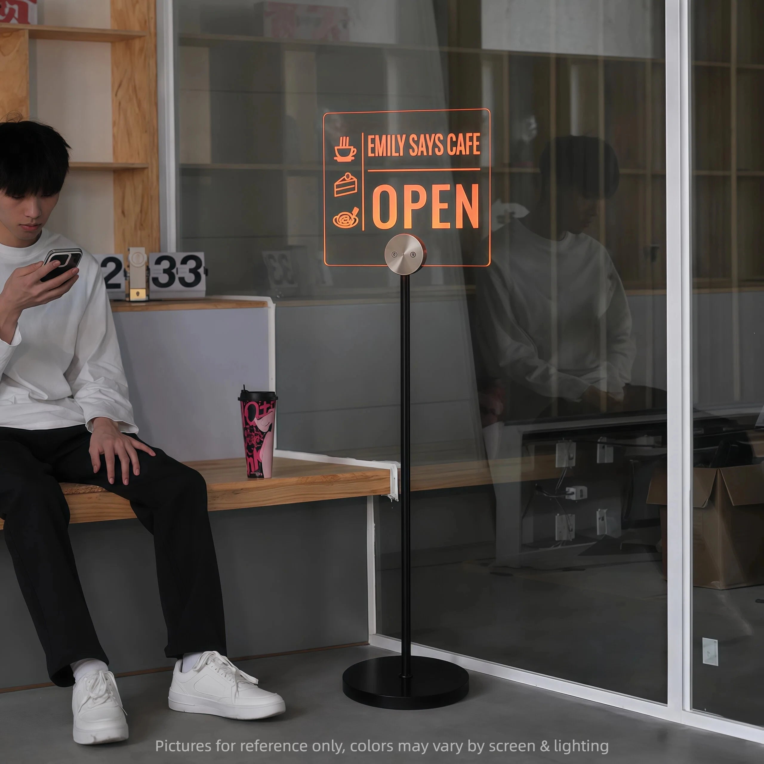 创意USB充电立式展示牌，亚克力雕刻导光发光提示牌定制