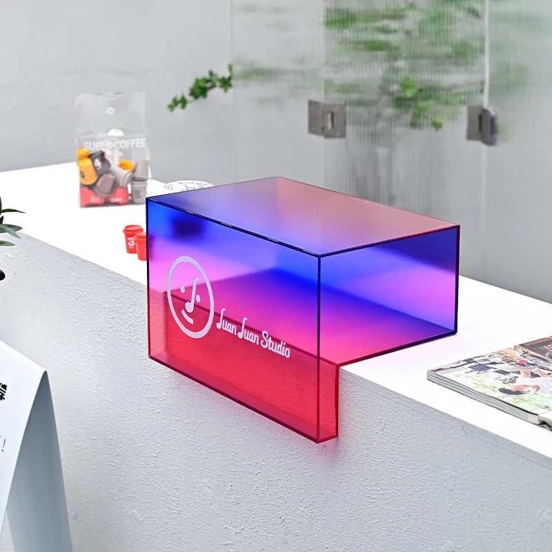 渐变色透明亚克力L型展示架品牌形象宣传广告亚克力盒