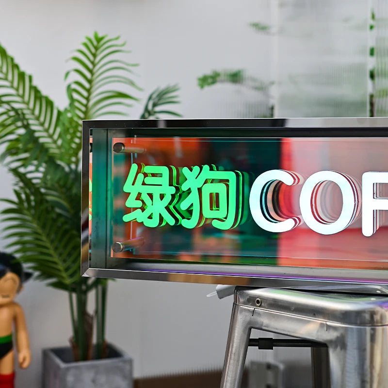 亚克力深渊镜灯箱迷你发光字符标志广告牌不锈钢框架