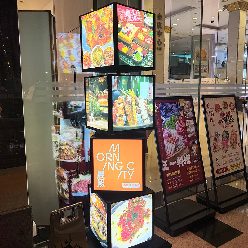 四层40X40X40cm地板到天花板旋转灯箱广告logo定制