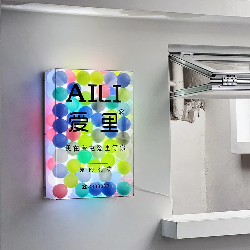 泡泡球灯箱广告牌定制彩色海洋球创意透明亚克力标牌