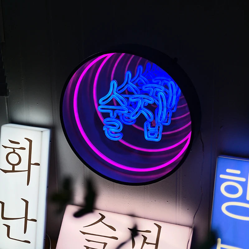 创意圆形灯箱logo深渊千层镜面灯箱霓虹灯照明广告定制