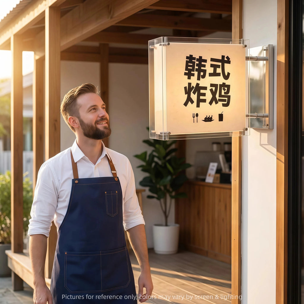 侧挂式亚克力灯箱，带3D立体发光文字，店门口广告灯箱