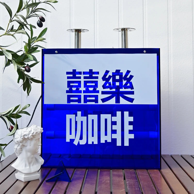 定制悬挂式亚克力灯箱，适用于餐厅、咖啡店、服装店、过道展示橱窗