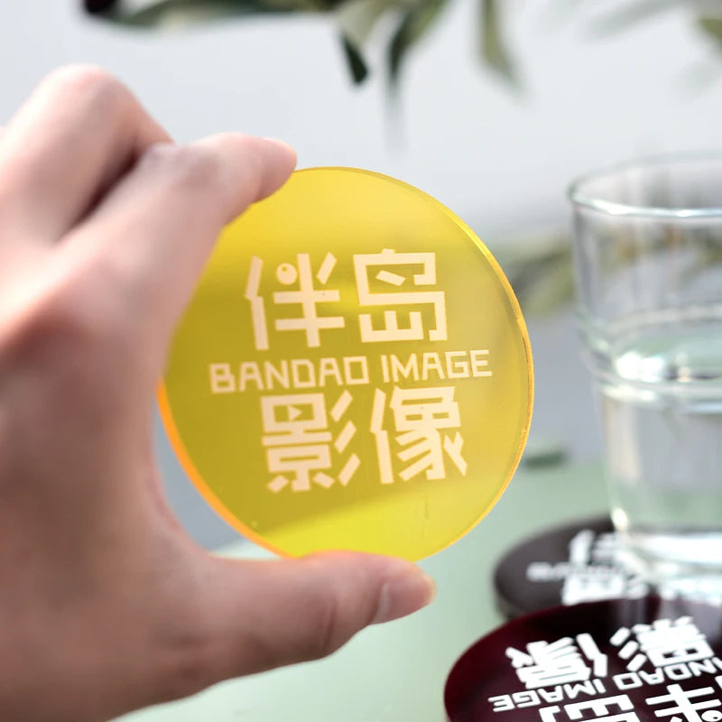 激光雕刻UV印刷3毫米亚克力杯垫，咖啡厅，酒吧，品牌店Logo，广告定制