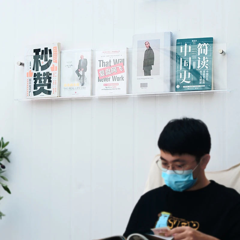 亚克力书架，绿色，亚克力展示架，简约风格，书店装饰，壁式书架，。