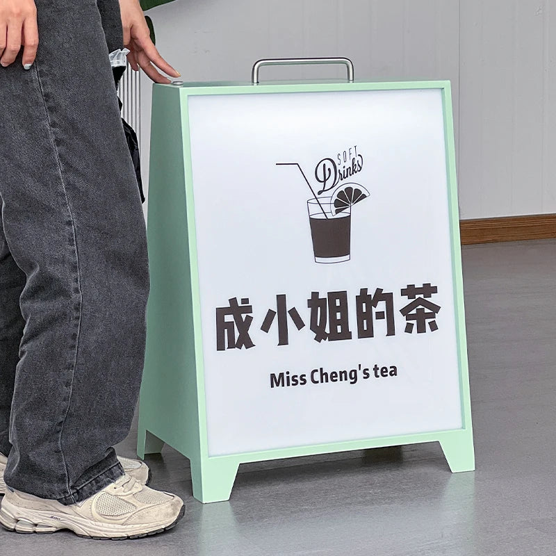 定制户外A形框架人行道标志夹层板钢金属双面海报灯箱
