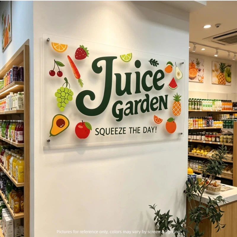 店铺背景墙装饰磨砂亚克力标识牌UV印刷工艺广告牌定制