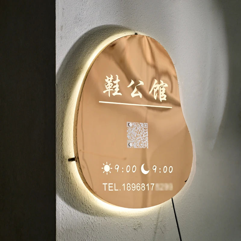 服装店店面照明广告牌镜子玫瑰金空心灯箱定制