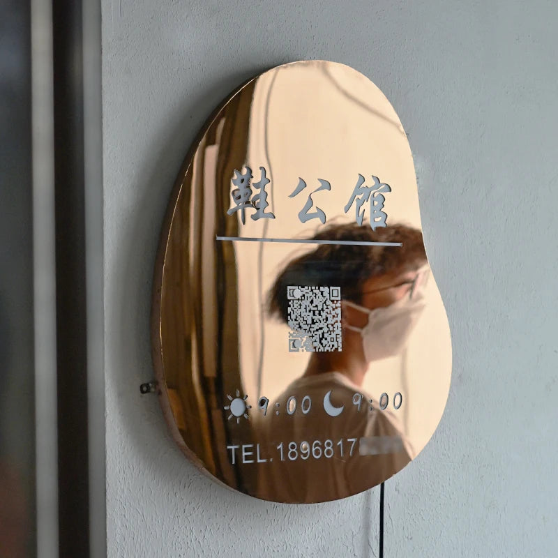 服装店店面照明广告牌镜子玫瑰金空心灯箱定制