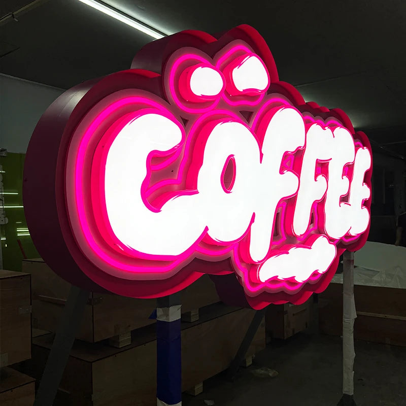咖啡厅大型户外落地天花板创意广告发光字母logo广告logo定制