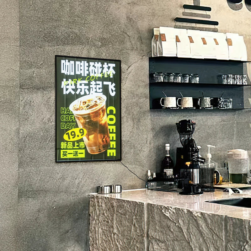 超薄发光显示器灯箱可更换内容餐厅发光菜单墙壁装饰海报