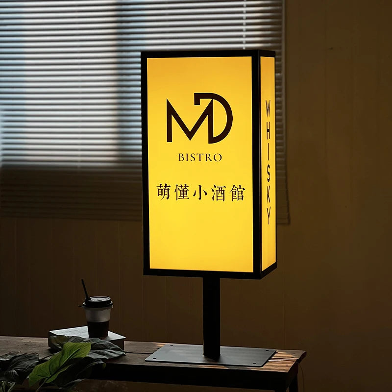 亚克力站立地板灯箱金属底座店户外展示穿体发光灯箱