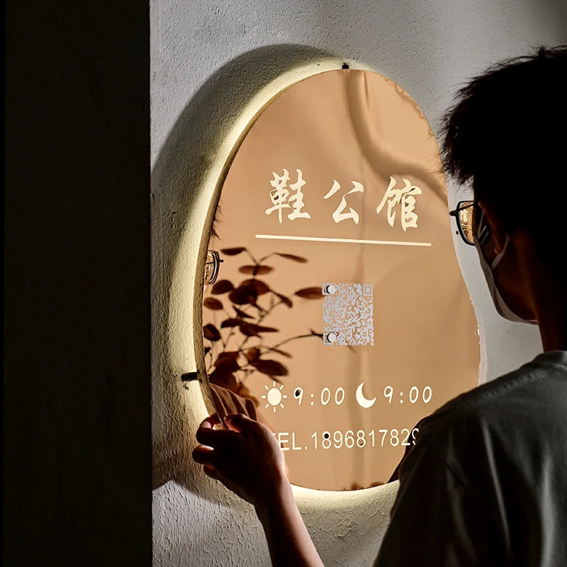 服装店店面照明广告牌镜子玫瑰金空心灯箱定制