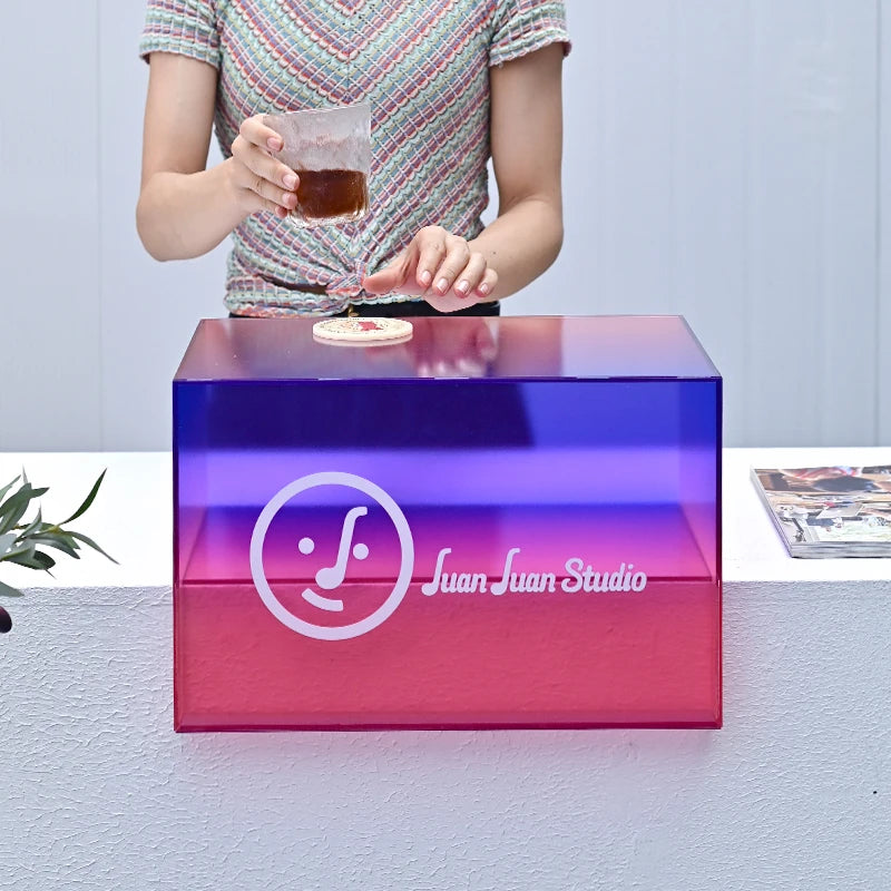 渐变色透明亚克力L型展示架品牌形象宣传广告亚克力盒