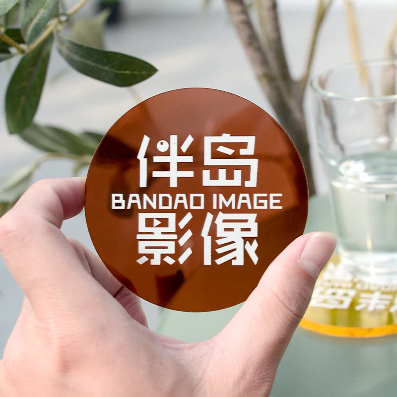激光雕刻UV印刷3毫米亚克力杯垫，咖啡厅，酒吧，品牌店Logo，广告定制