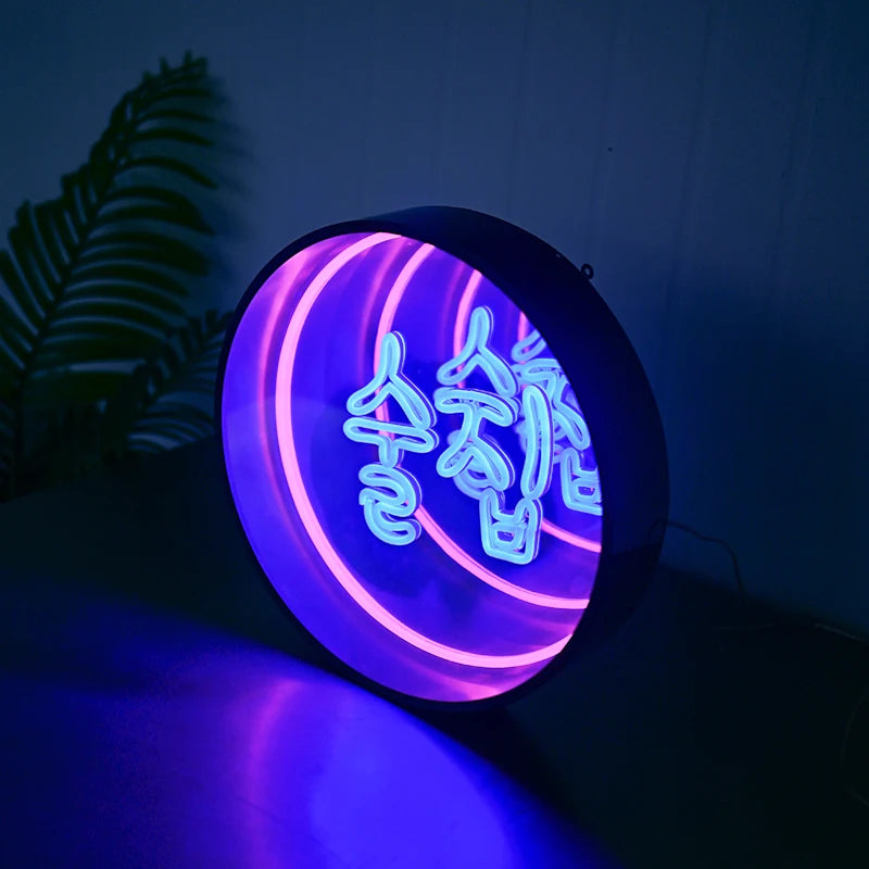 创意圆形灯箱logo深渊千层镜面灯箱霓虹灯照明广告定制