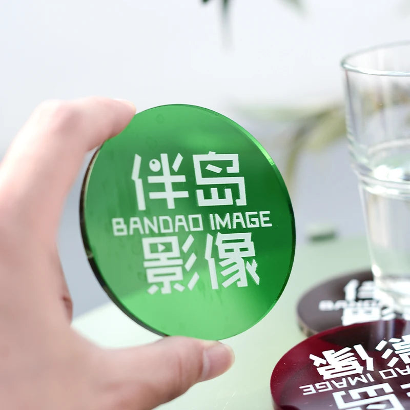 激光雕刻UV印刷3毫米亚克力杯垫，咖啡厅，酒吧，品牌店Logo，广告定制