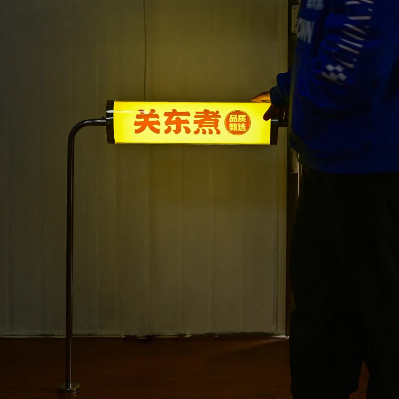 亚克力圆柱形发光灯箱不锈钢支架彩色发光标牌可定制
