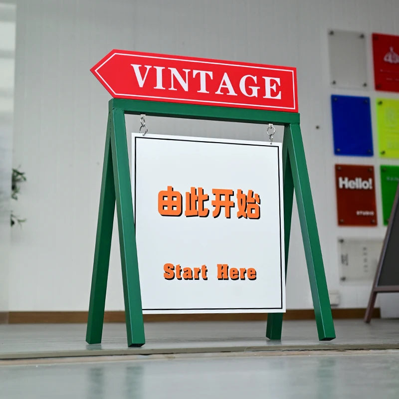 创意户外地板移动展示架个性化颜色碰撞设计彩色烤漆金属a型广告牌