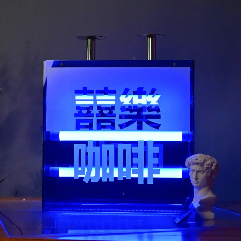 定制悬挂式亚克力灯箱，适用于餐厅、咖啡店、服装店、过道展示橱窗