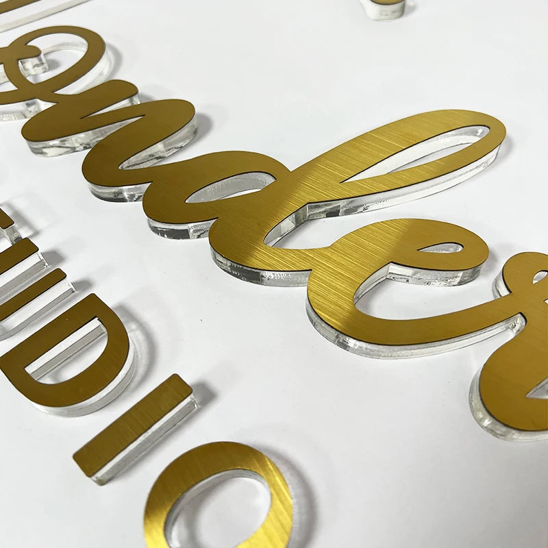 不锈钢拉丝金亚克力水晶3D立体字母标志背景墙广告标志定制