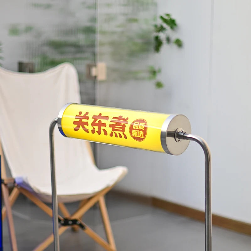 亚克力圆柱形发光灯箱不锈钢支架彩色发光标牌可定制