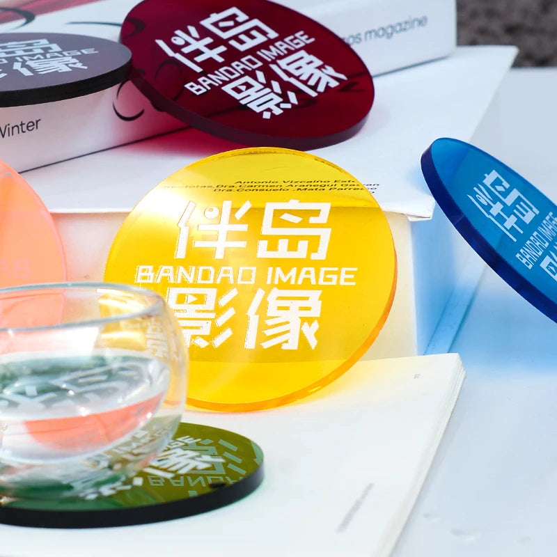 彩色丙烯酸杯垫定制，酒吧客人杯垫，咖啡店标志定制，彩色透明