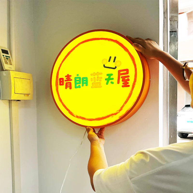 商用Logo不锈钢背挂圆形灯箱Logo广告Logo定制