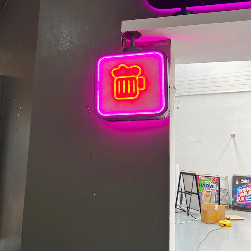 酒吧创意悬挂不锈钢杜邦纸霓虹灯户外广告招牌灯箱定制