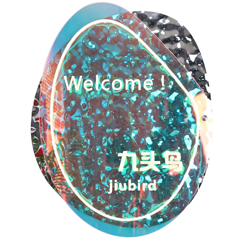 幻影彩色亚克力照明广告牌、波纹镜不锈钢板、咖啡店照明标志