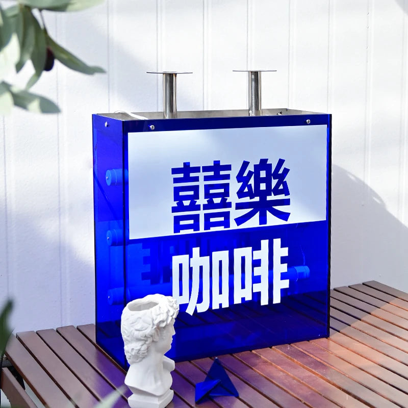 定制悬挂式亚克力灯箱，适用于餐厅、咖啡店、服装店、过道展示橱窗