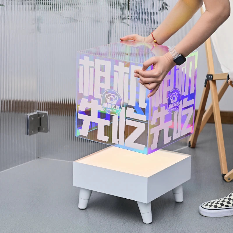 亚克力地板灯箱定制立式可移动充电发光展示柜