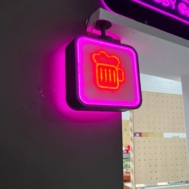 酒吧创意悬挂不锈钢杜邦纸霓虹灯户外广告招牌灯箱定制