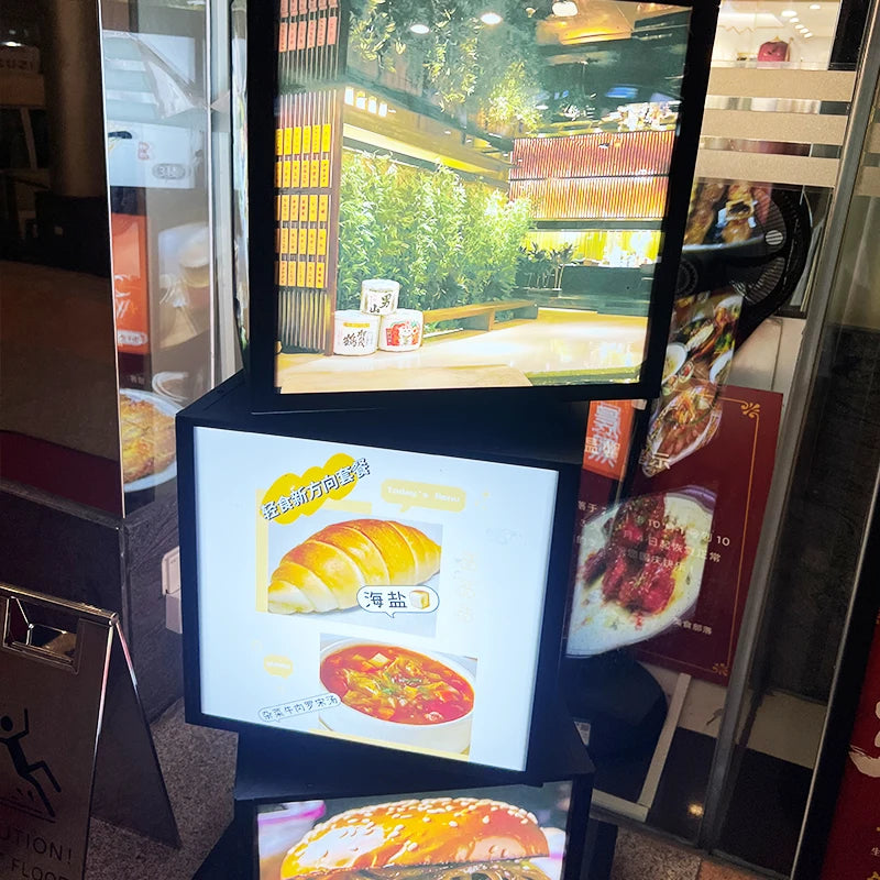 四层40X40X40cm地板到天花板旋转灯箱广告logo定制