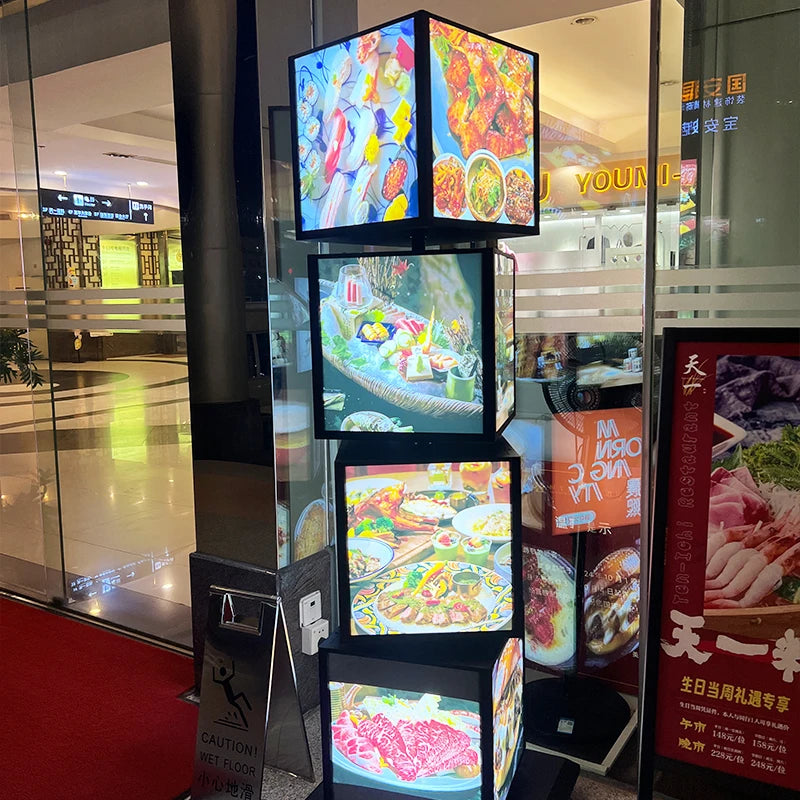 四层40X40X40cm地板到天花板旋转灯箱广告logo定制