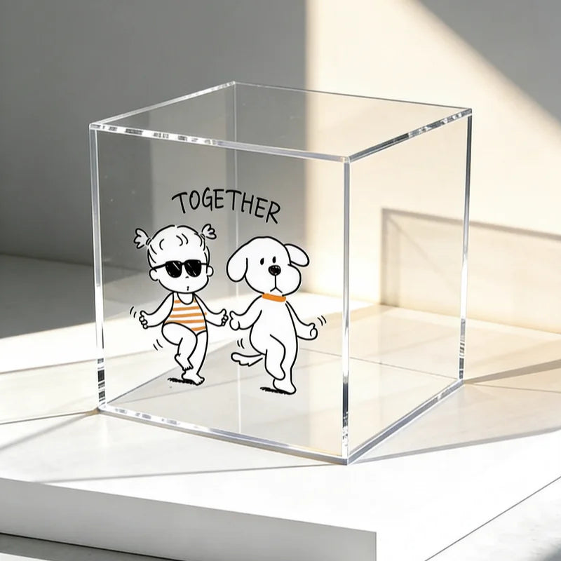 定制5面透明亚克力立方体货架展示柜，用于抛光方形透明储物表面