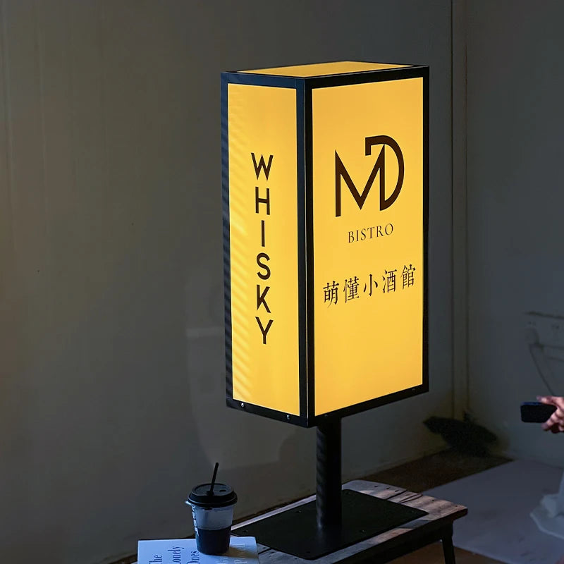 亚克力站立地板灯箱金属底座店户外展示穿体发光灯箱