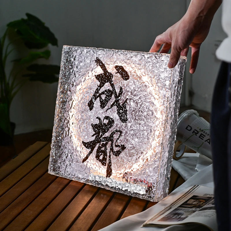 石材纹理亚克力灯箱创意圈彩色发光二极管照明标牌店铺标牌定制