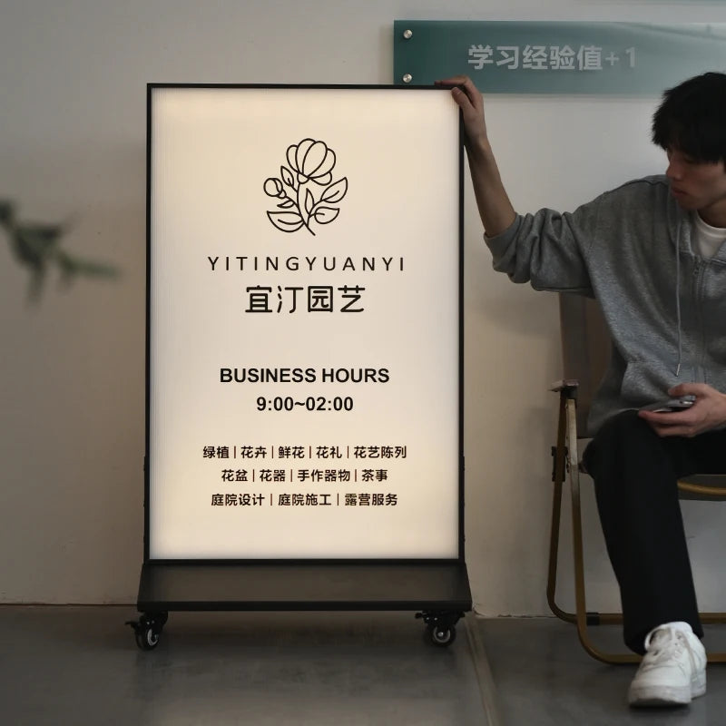 双面地板灯箱可充电可拆卸滑轮广告牌商店入口户外垂直标牌亚克力灯箱