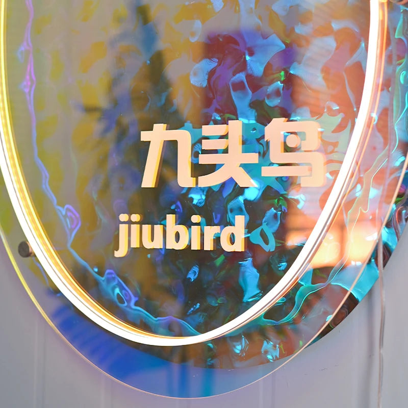 幻影彩色亚克力照明广告牌、波纹镜不锈钢板、咖啡店照明标志